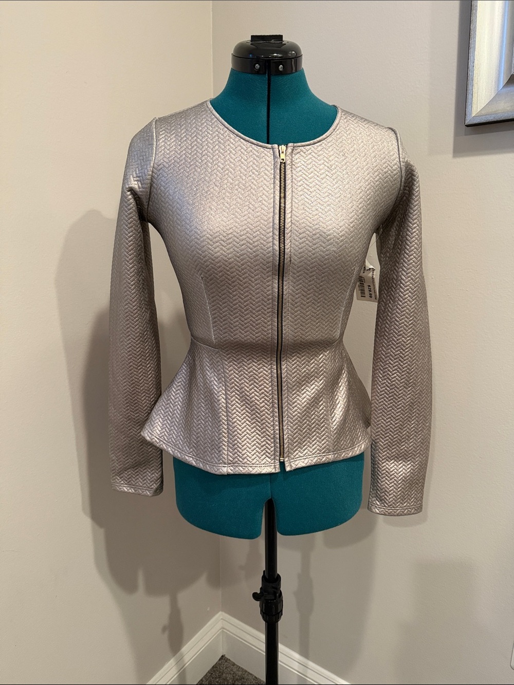 Lovely Day Metallic Silver Peplum Zip jacket